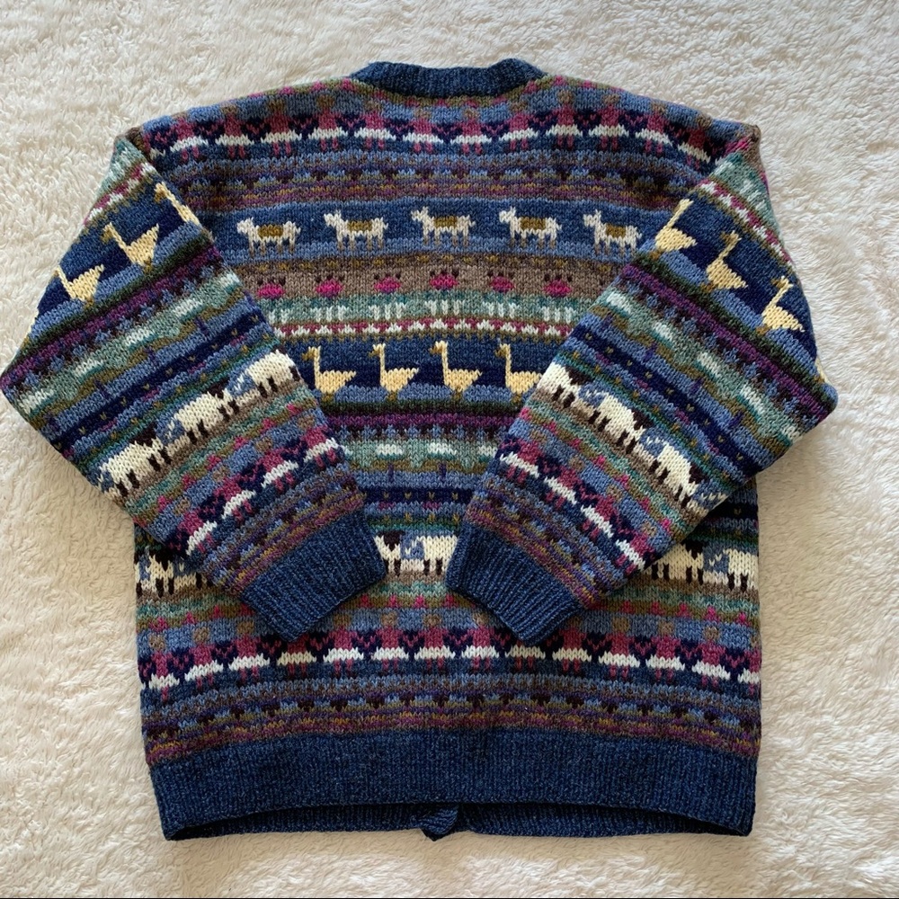 L.L Bean vintage wool animal duck print cardigan - Picture 3 of 10